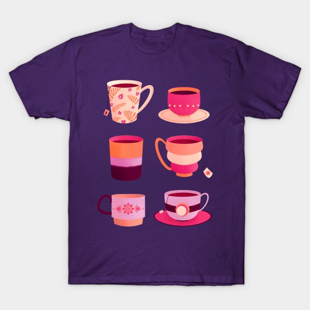 Purple and magenta tea cups T-Shirt by Home Cyn Home 